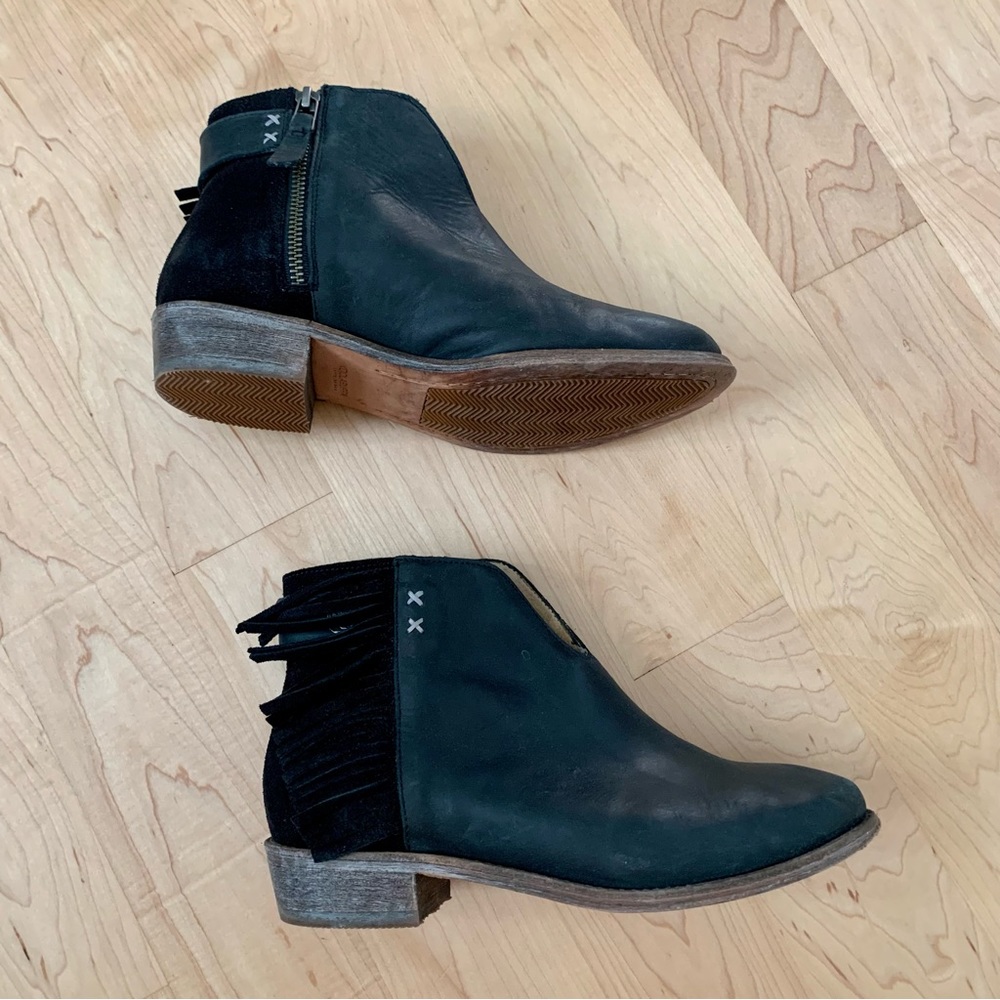 Black Leather Fringe Ankle Booties